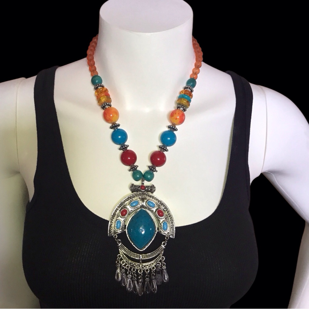 Vintage And Colorful Egyptian Theme Necklace 85$